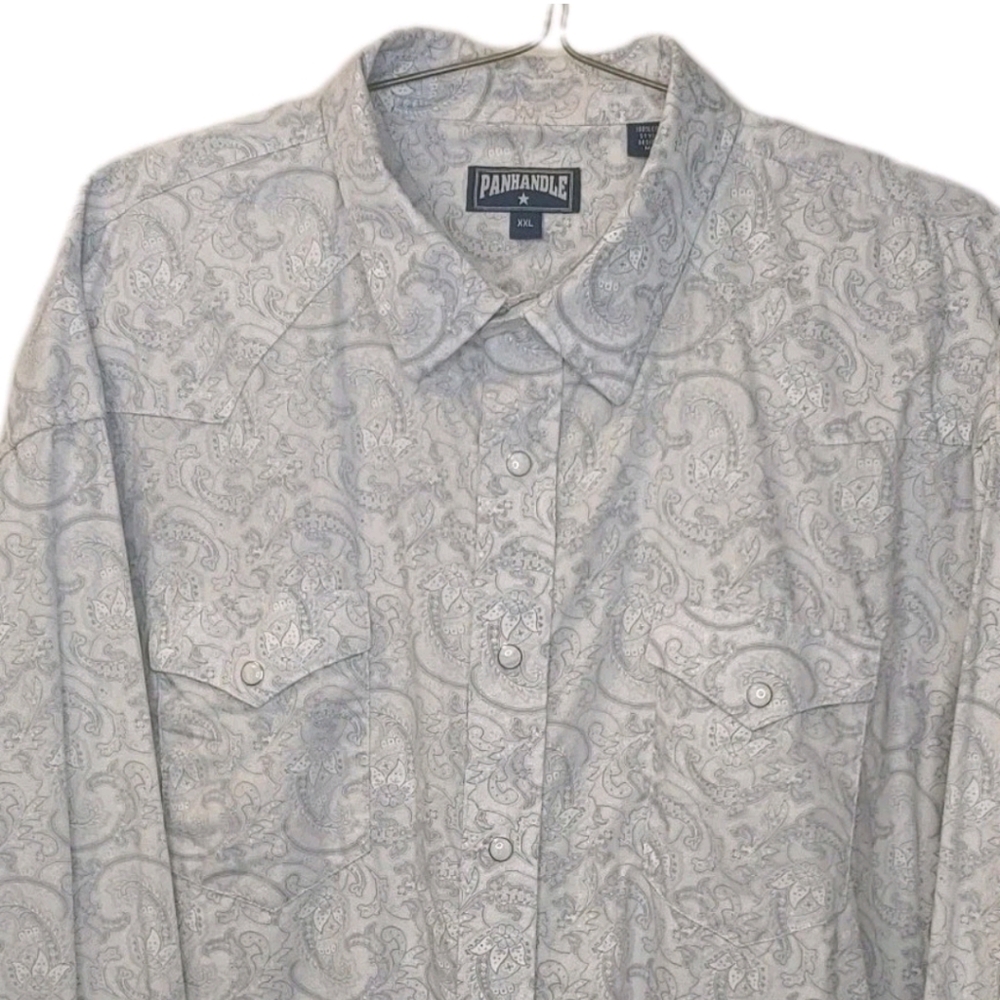 Panhandle Star Pearl Snap Shirt Men 2X Gray Pailsey Western Biker Hipster Cowboy